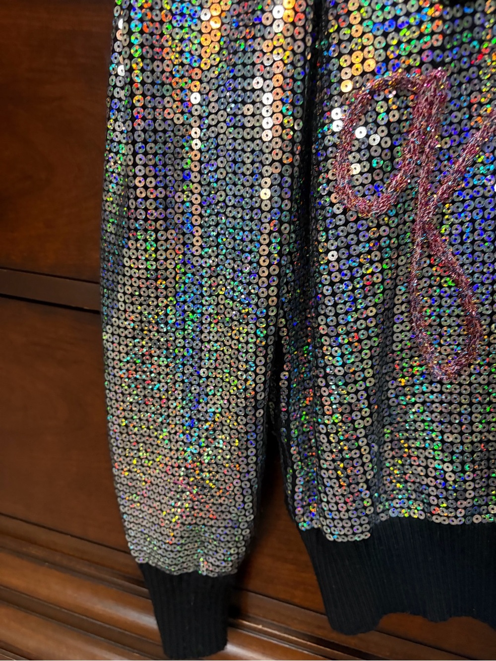 QUEEN OF SPARKLES Holographic Sequin Sweater with Black Trim - Picture 6 of 6